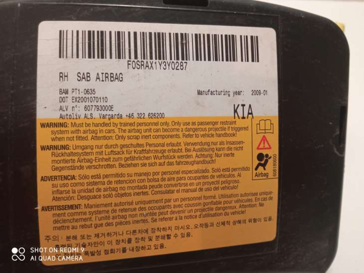 Kia Ceed I Poduszka Fotela Prawa Przód Air Bag 607793000e - obrazek 3