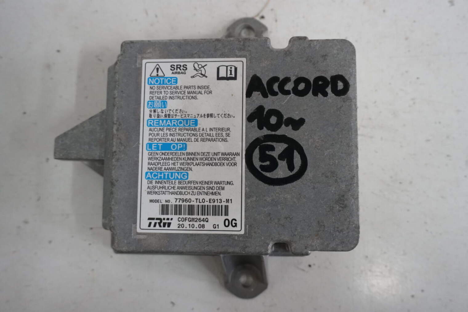 Honda Accord Moduł Poduszek Airbag 77960-Tl0-E913-M1
