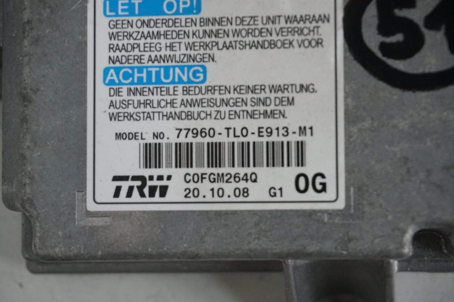 Honda Accord Moduł Poduszek Airbag 77960-Tl0-E913-M1 - obrazek 2