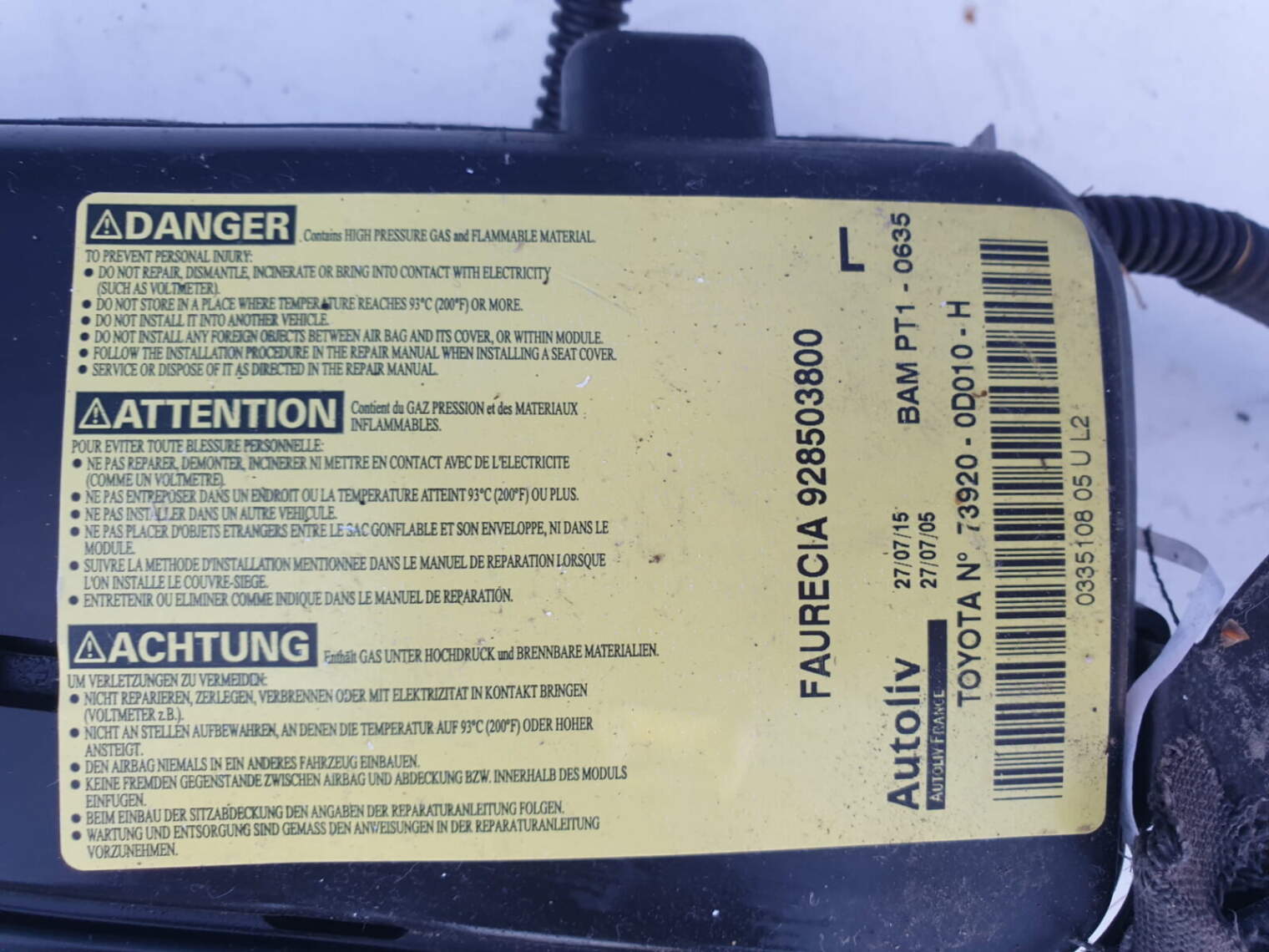Toyota Yaris I 3d Poduszka Powietrzna Fotela Air Bag Lewa 73920-0d010-H - obrazek 2