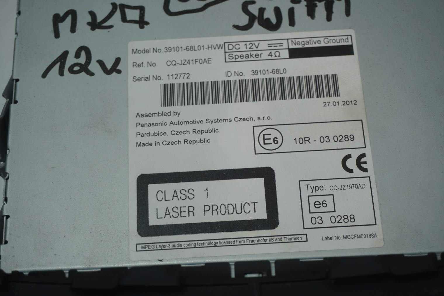 SUZUKI SWIFT MK7 RADIO 39101-68L00 - obrazek 13
